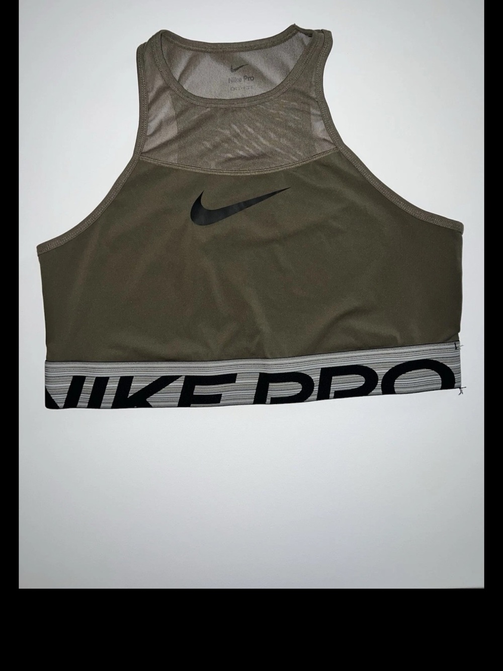 Nike Pro Dri-FIT Olive Green Mesh Crop Tank Top Women’s XL